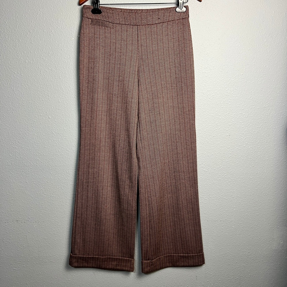 New York & Company Herringbone Career Office Cuffed Pants Stretch Wide Leg Small